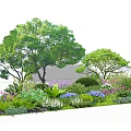 Lush Arbor Trees in Garden with Colorful Flowers and Green Shrubs
