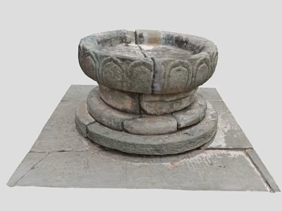 Stone Garden Ornament With Multi Tiered Structure And Carved Patterns On Slab Base 3d model
