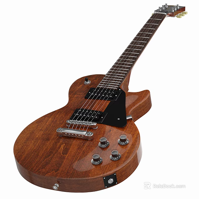 Premium Wooden Electric Guitar With Fretboard Bridge And Chrome Control Knobs 3d model 