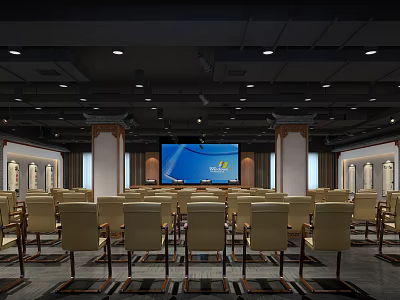 Modern Conference Room Interior With Arranged Seats Large Screen And Projector 3d model