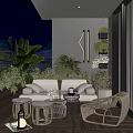 Cozy Modern Home Balcony Interior With Lush Plants Sofa Accent Chair And Wooden Flooring