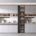 Modern Wine Cabinet With White And Gray Cabinets Marble Countertop Decorative Items
