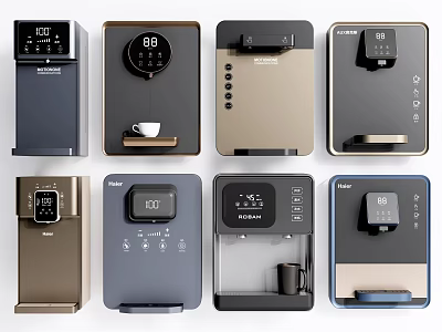 Modern Household Coffee Makers In Various Styles With Digital Display And Sleek Design 3d model