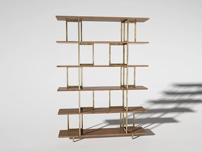 Modern Wooden Bookcase With Metal Frame And Multi Tier Open Shelves 3d model