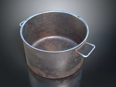 Vintage Metal Cooking Pot With Two Side Handles And Rustic Texture 3d model
