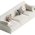 Modern White Multi Person Sofa with Checkered Polka Dot and Flower Shaped Pillows 3d model