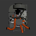 Mechanical Device With Orange Hoses Black Wheels And Gray Industrial Structure 3d model