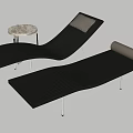 Modern Black Lounge Chairs With Wavy Design Marble Side Table And Cushions
