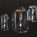 Modern Transparent Glass Pendant Lights With Wooden Top And Exposed Bulb Design