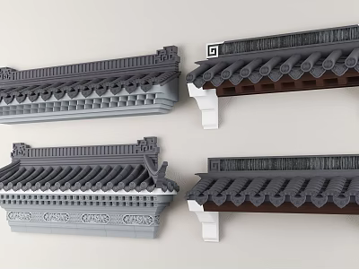 Traditional Architectural Components Featuring Decorative Roof Eaves With Tiled Designs And Ornamental Details 3d model