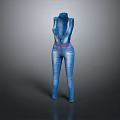 Blue Denim Jumpsuit with Adjustable Straps and Pink Waist Belt for Casual Daily Wear Style