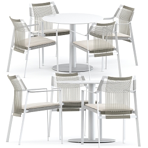 Outdoor White Round Lounge Table Lounge Chair 3d model