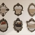 Decorative Vintage Mirrors With Ornate Frames In Various Shapes On Wall 3d model