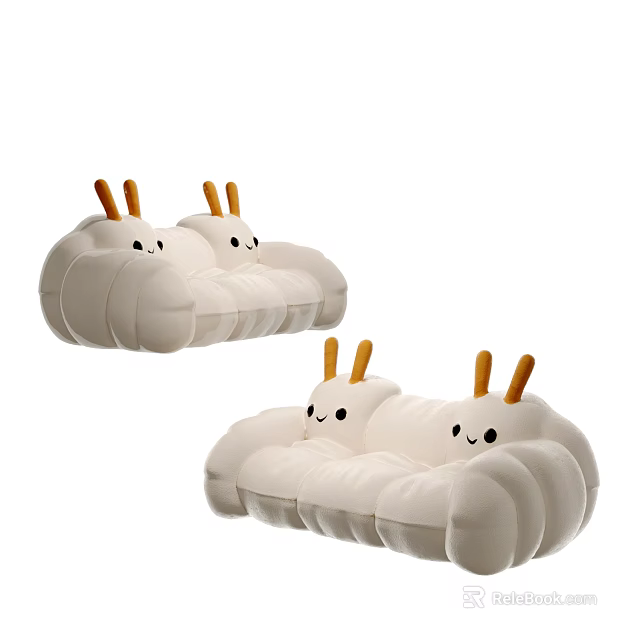 White Lazy Sofa With Cute Caterpillar Antennae Soft Plush Material For Cozy Living Room 3d model 