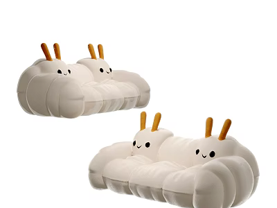 White Lazy Sofa With Cute Caterpillar Antennae Soft Plush Material For Cozy Living Room 3d model