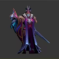 Fantasy Mythical Character Wearing Purple Blue Robe With Sword Sharp Ears Ornate Design