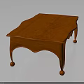 Elegant Orange Wooden Coffee Table With Scalloped Legs And Round Casters