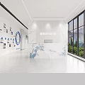 Modern Front Desk Reception Area With Large Windows Mountain View Red Decor And White Flooring