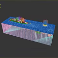 Decorative Water Feature With Green Base Blue Water Surface Black Object And White Flame Element