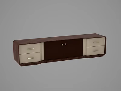 Modern Brown And Beige TV Stand With Drawers And Cabinet Doors 3d model