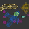 Colorful Rocket And Airplane With Stars Clouds Balloons And Gift Boxes For Space Themed Decorations