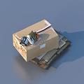 Open Cardboard Box Packed with Household Items and Daily Essentials 3d model