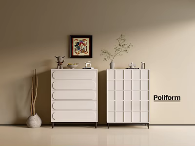 Modern White Entryway Cabinet And Side Cabinet Interior With Vase Decorative Items And Framed Painting 3d model