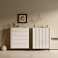 Modern White Entryway Cabinet And Side Cabinet Interior With Vase Decorative Items And Framed Painting