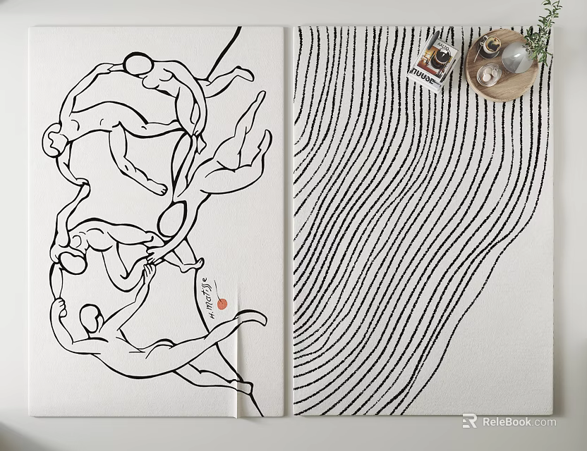 Square Rug With Modern Minimalist Abstract Figure Line Art And Wavy Patterns 3d model 