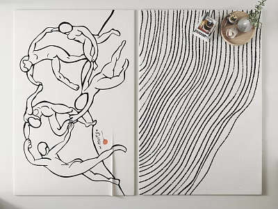 Square Rug With Modern Minimalist Abstract Figure Line Art And Wavy Patterns 3d model