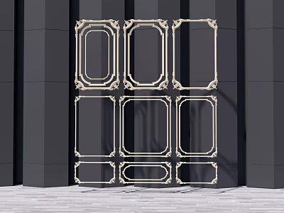 Golden Lines Forming Multiple Rectangular Frames On Dark Wall And Floor Modern Luxurious Design 3d model