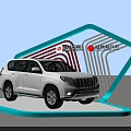 Modern Car Display Shelf with Blue Illuminated Frame for Vehicle Exhibition and White SUV Showcase
