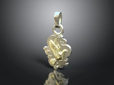 Elegant Metallic Pendant With Intricate Bird Design And Cloud Patterns For Daily Use 3d model