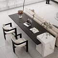 Modern Living Room Table And Chairs With Black Frame Beige Cushions And Marble Side Table