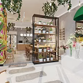 Bohemian Style Store Interior With Hanging Green Plants Floral Wall And Cactus Decor