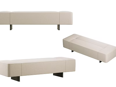 Stylish Beige Sofa Bench With Modern Design And Black Legs In Different Views 3d model