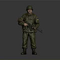 Ukrainian Soldier In Green Military Uniform With Helmet Holding Rifle And Yellow Blue Armband