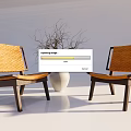 Modern Leisure Chairs With Wooden Frame Woven Seat Back And White Vase With Twigs