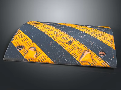 Speed Bump Black And Yellow Striped Textured Surface With Mounting Holes For Road Safety 3d model