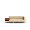 Modern Beige Sofa With Attached Wooden Side Table And Metal Legs