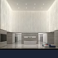 Modern Lobby Reception Desk With White Minimalist Design And Spacious Soft Lighting