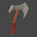 Traditional Ornate Axe With Silver Head Decorative Patterns Wooden Handle And Red Grip