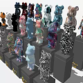 Colorful Artistic Sculpture Carving With Various Designs On Display Bases