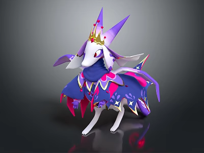 Game and Movie Character With Purple Horns Golden Crown And Flowy Blue Pink Dress 3d model