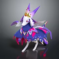 Game and Movie Character With Purple Horns Golden Crown And Flowy Blue Pink Dress