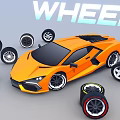 Orange Sports Car Surrounded by Various Stylish Wheels and Wheel