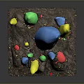 Colorful Crystal Cluster With Various Colored Points On Rock Base And Small Particles 3d model