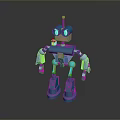 Cartoon Style Blue Robot Game And Movie Character With Antenna Big Eyes And Mechanical Arms
