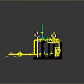 Industrial Yellow Piping System With Valves Supports And Green Components