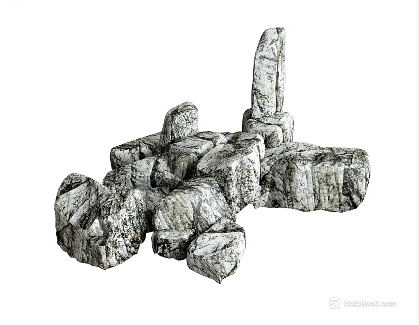 Natural Stacked Stone and Wood as Rustic Decorative Elements for Home Design 3d model 